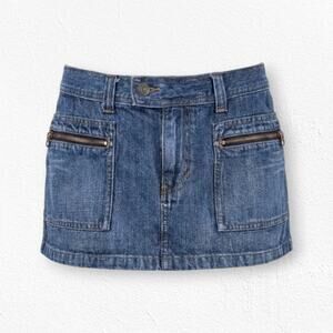 Y2K Abercrombie & Fitch Low Rise Denim Mini Skirt Zip Pockets 2000s Skirt Size 6